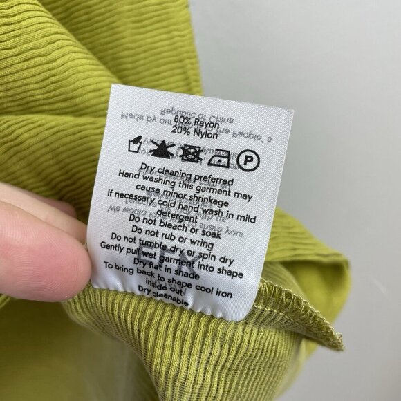 ELK Women's 8 Chartreusse Short Sleeve Textured Blouse Shirt Ribbed Career Green - Picture 10 of 16